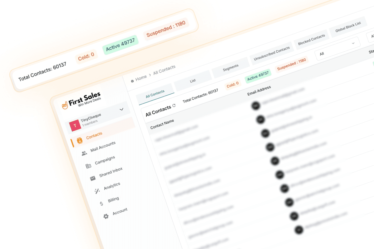 FirstSales automatic list cleaning interface removing spam traps and invalid emails