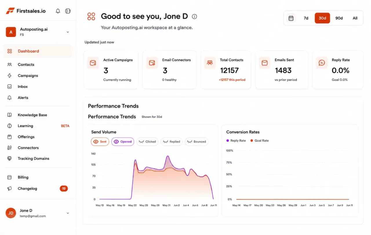 FirstSales running autonomous cold email outreach for Marketing Agencies