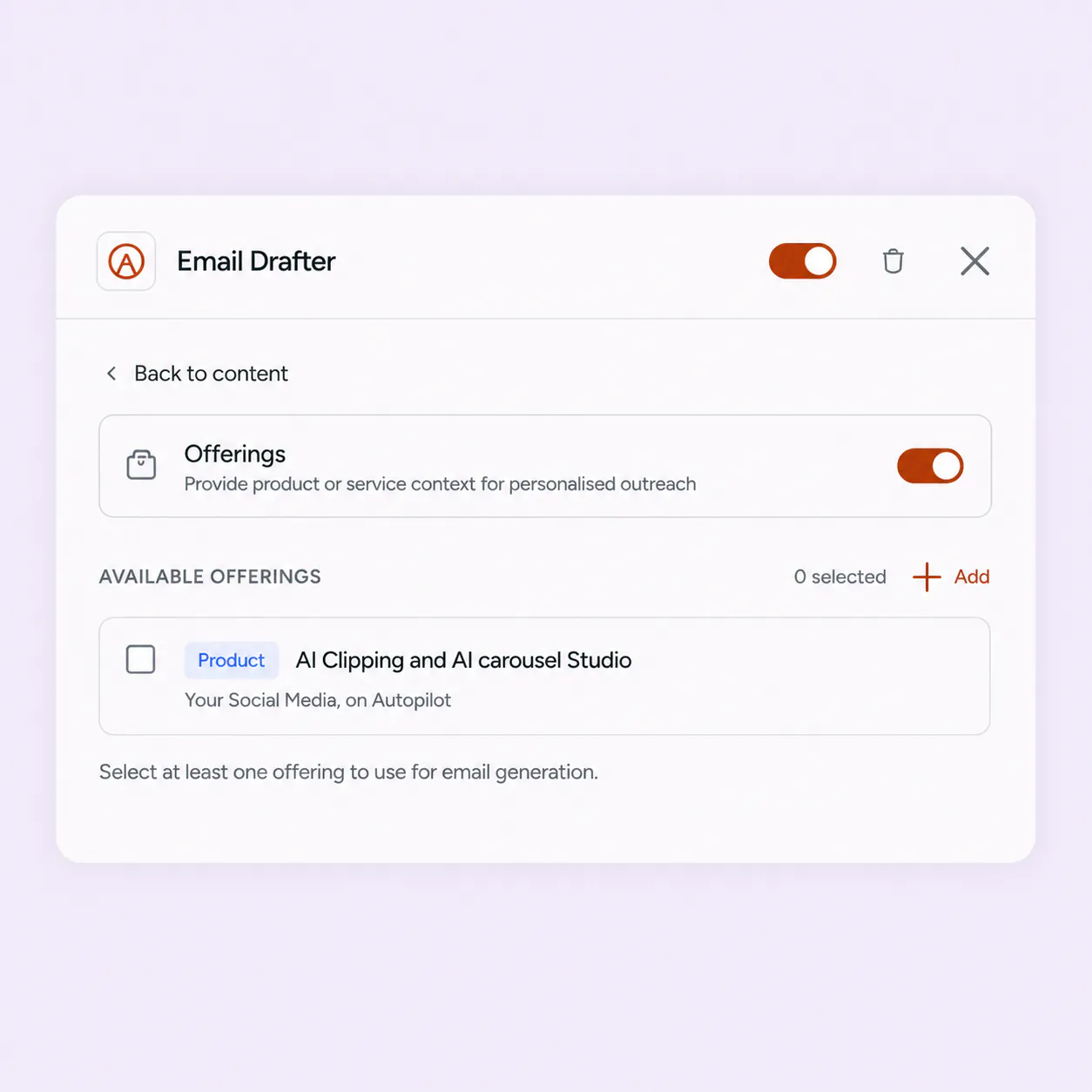 Describing a cold email offer and ideal buyer with AI Instructions in FirstSales