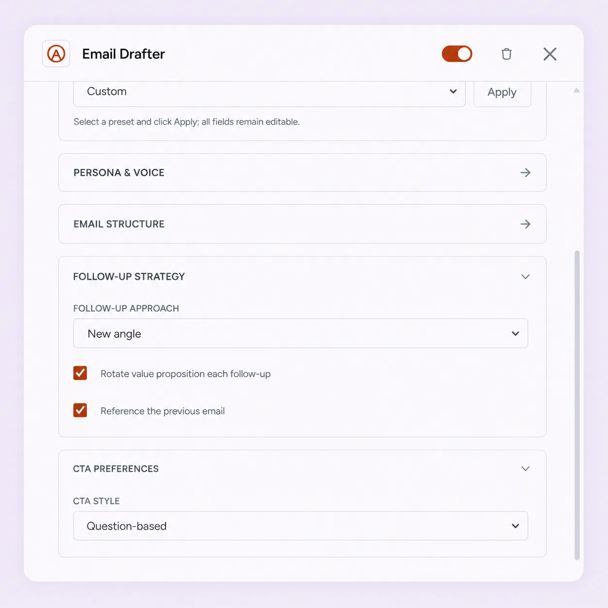 FirstSales AI applying campaign instructions across every email and follow-up