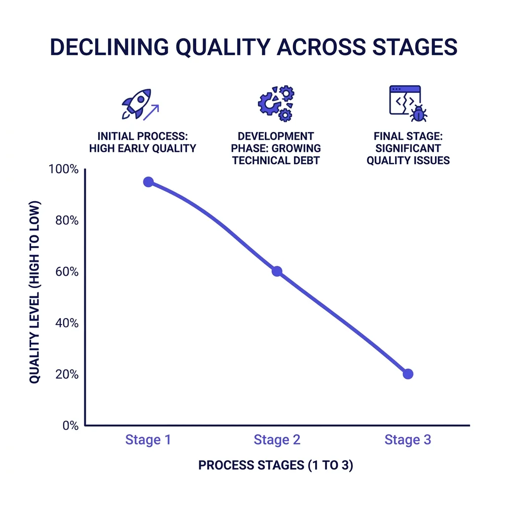 Chart showing cold email quality dropping as daily send volume rises through three stages