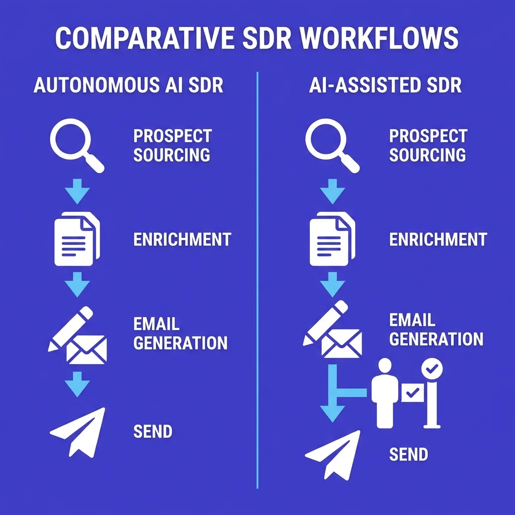 Diagram showing the two workflow models side by side - autonomous vs copilot