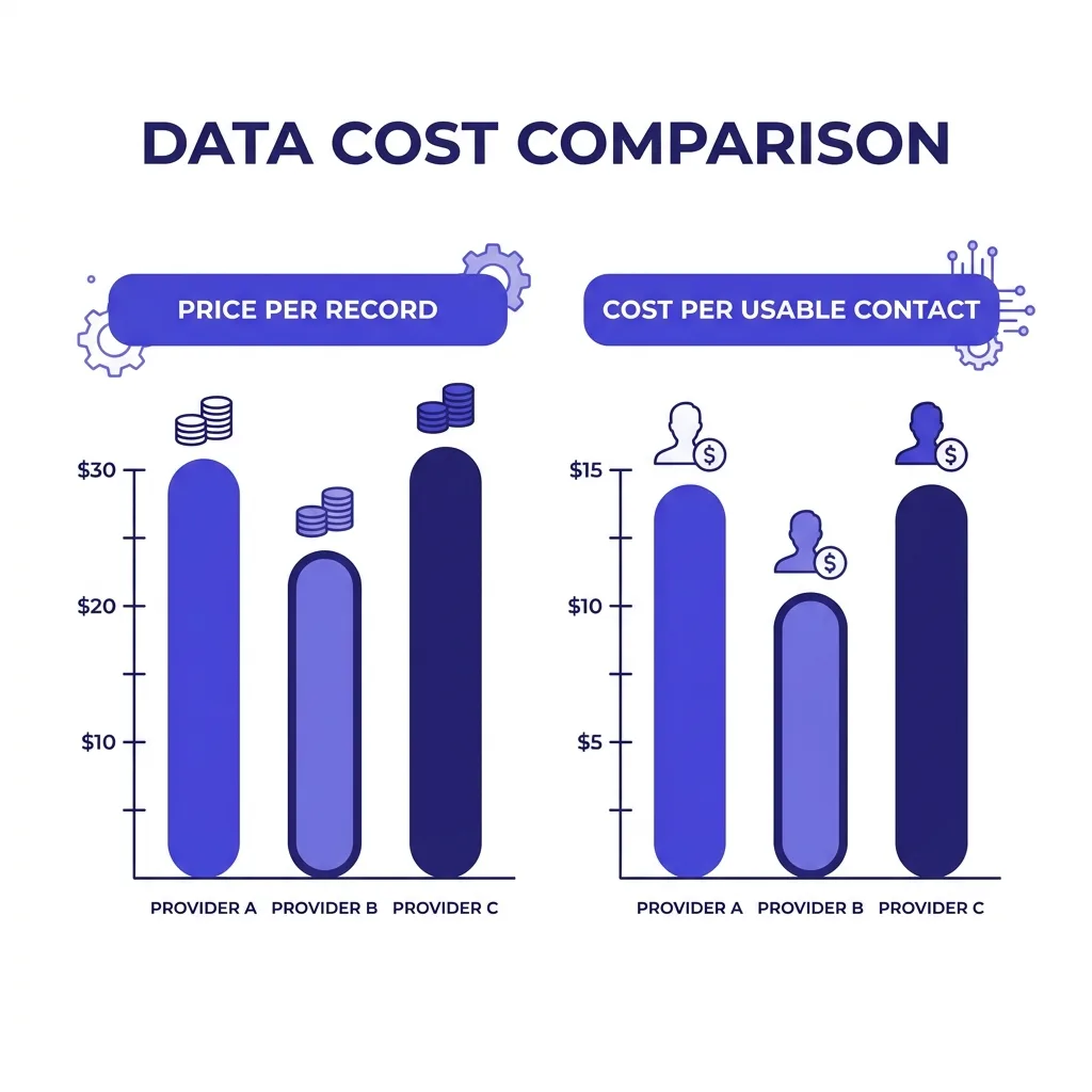Cost per usable contact calculation comparing two B2B data vendors side by side