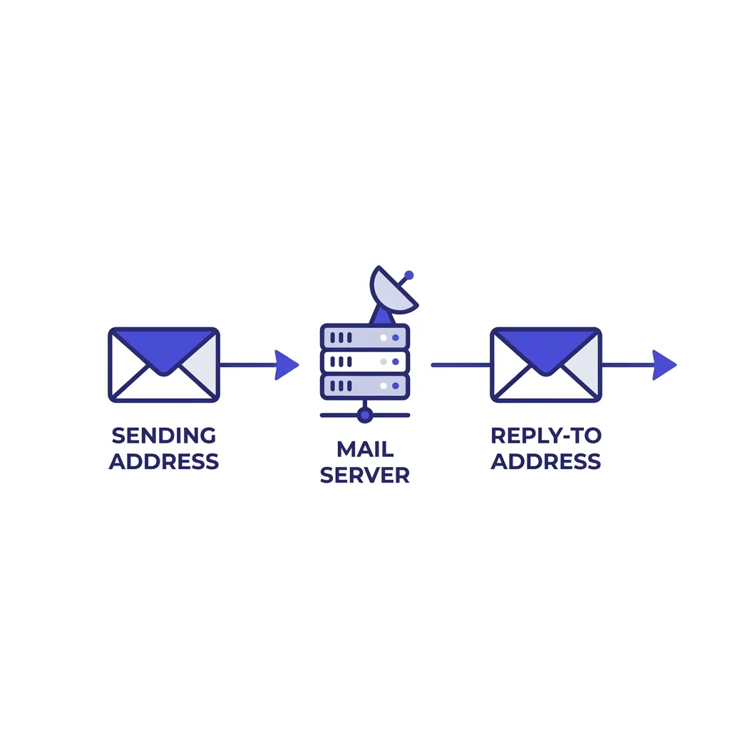 Diagram showing a cold email reply-to address routing separately from the sending domain