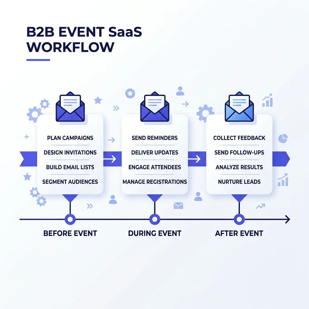 Timeline showing pre-event, during-event, and post-event outbound touches