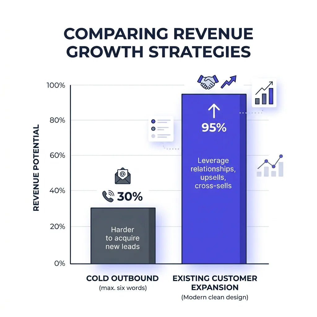 Reply rate comparison chart between cold outbound and existing customer expansion sequences