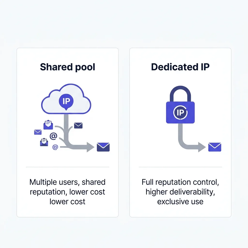 Dashboard comparing shared IP pool reputation against a single dedicated IP over time