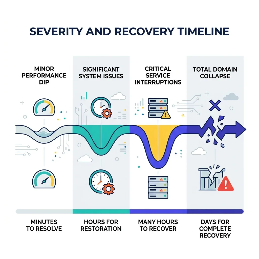 Recovery timeline stages from minor dip to full domain collapse