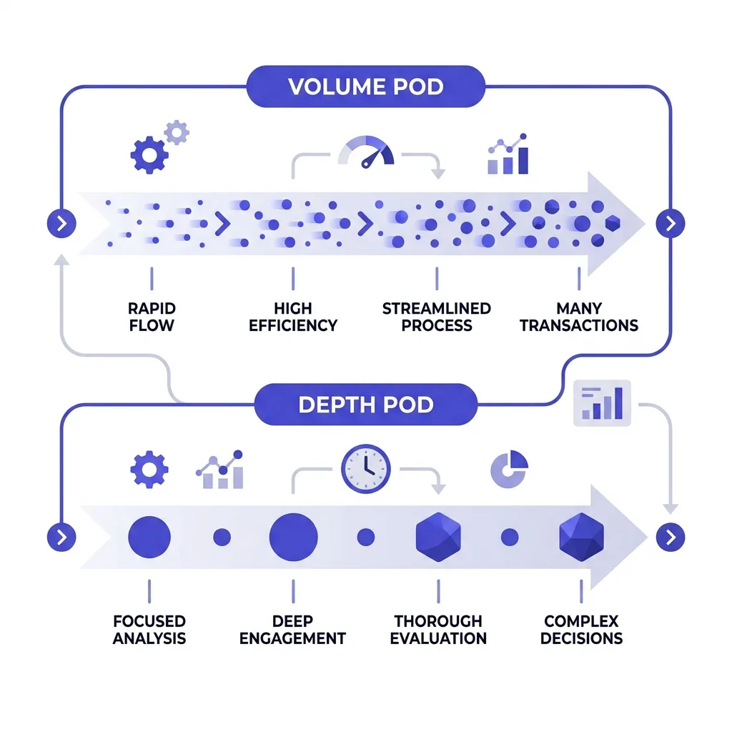 Two outbound pods split by volume and depth with separate metrics for each