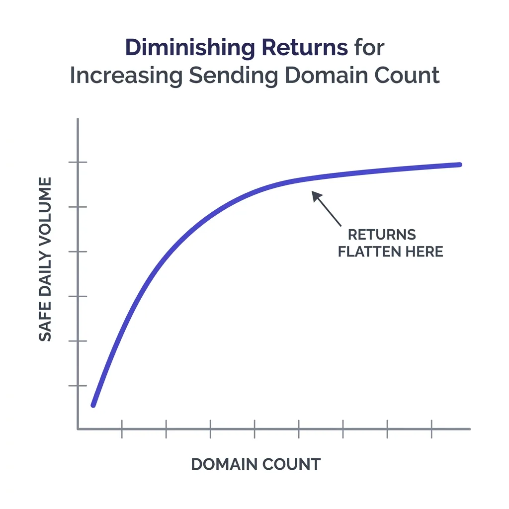 A chart showing diminishing returns as sending domain count increases