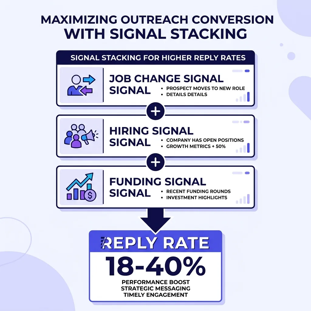 Infographic of timing, signal types, and email play mapping for job-change outreach