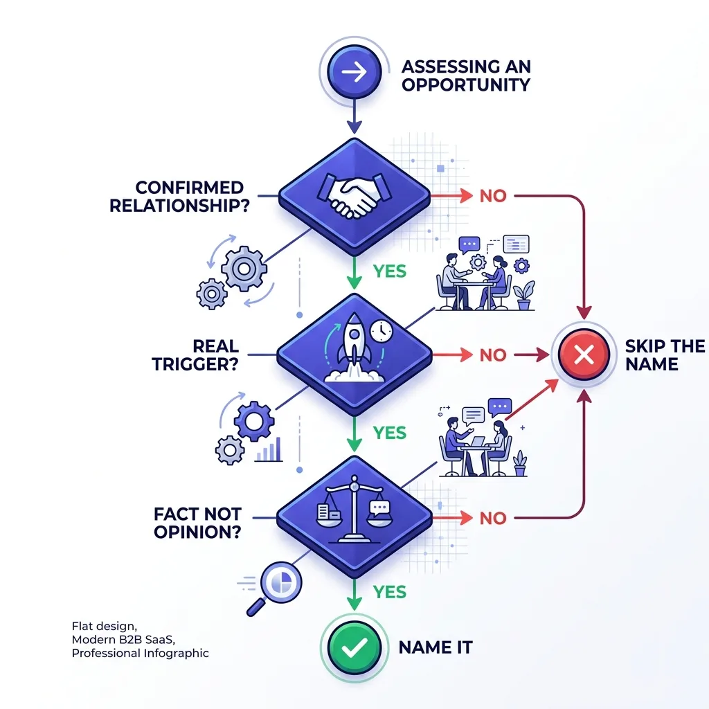 A branching decision path for whether to name a competitor in a cold email