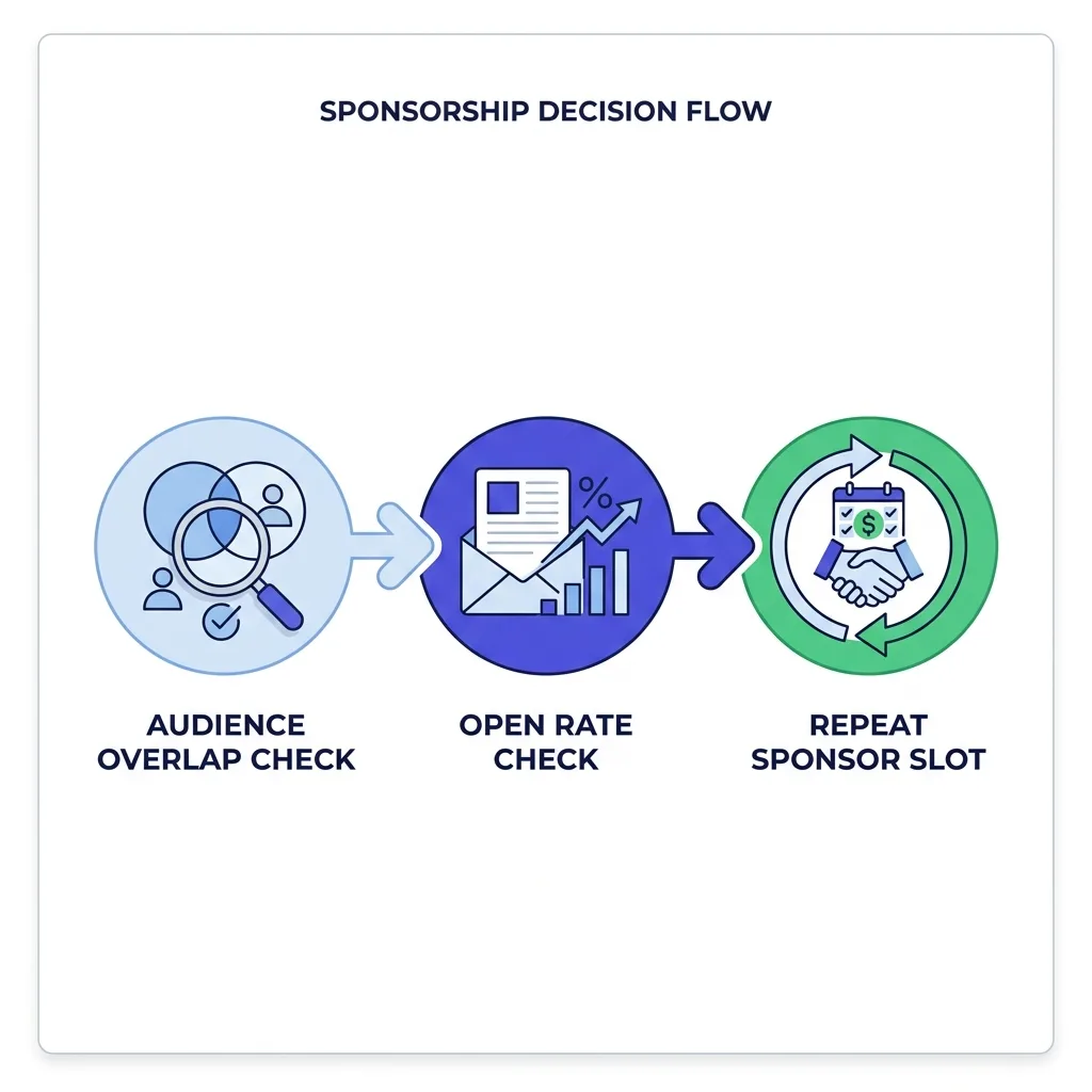 Decision flow for choosing a newsletter sponsorship slot before a cold email warmup push