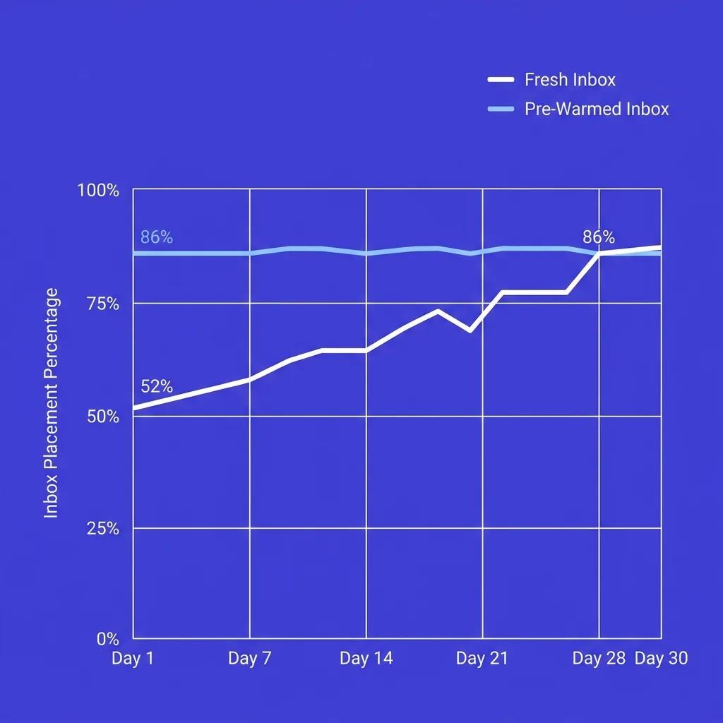 Inbox placement rates: pre-warmed vs fresh inboxes over the first 30 days of sending