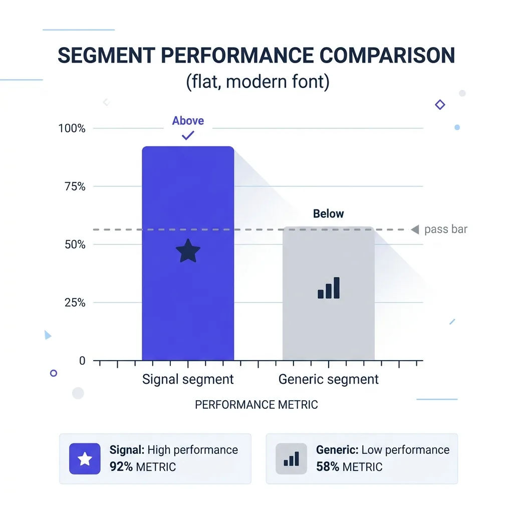 Chart comparing a validated segment against a failed segment across reply rate stages