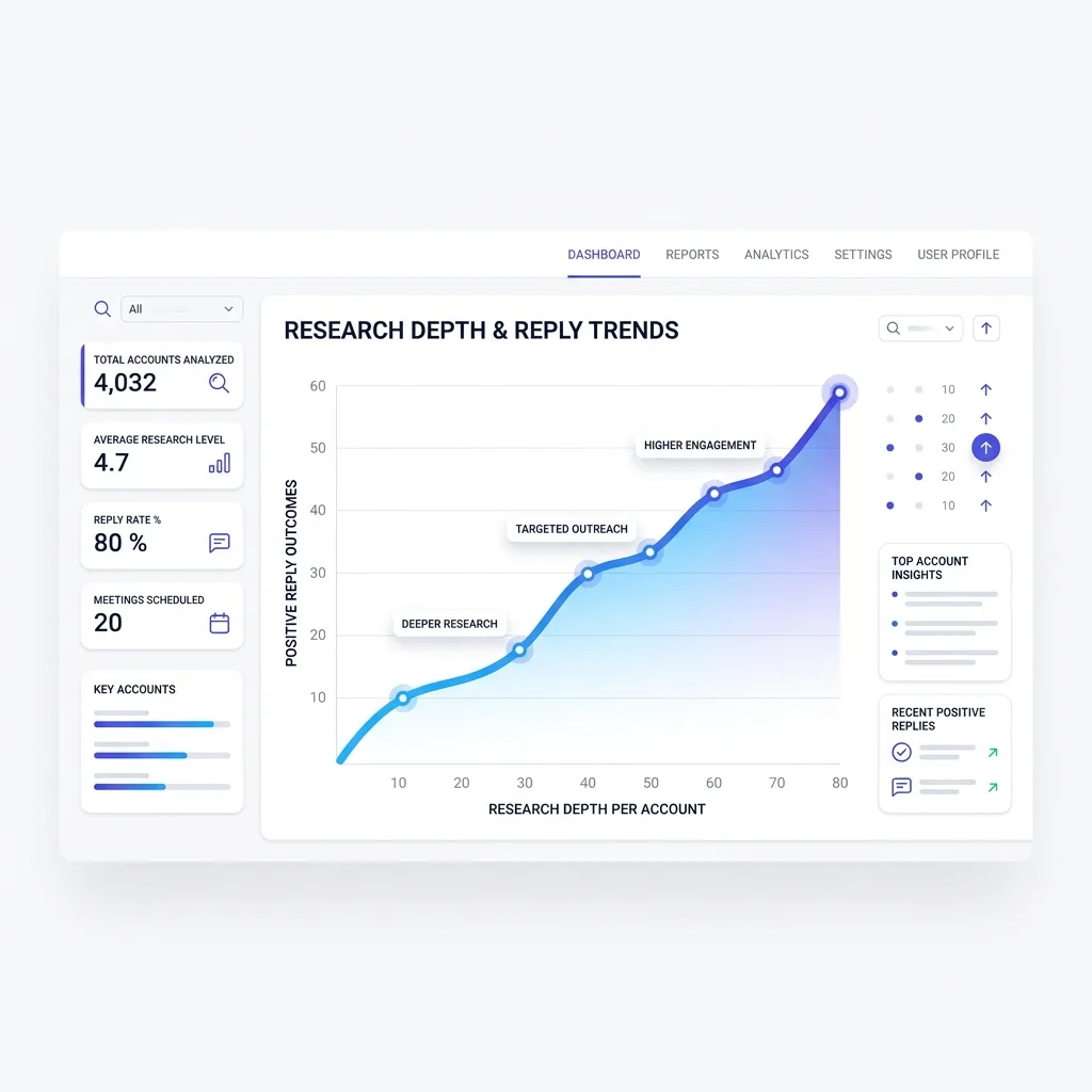 Dashboard comparing per account research depth against reply outcomes over time