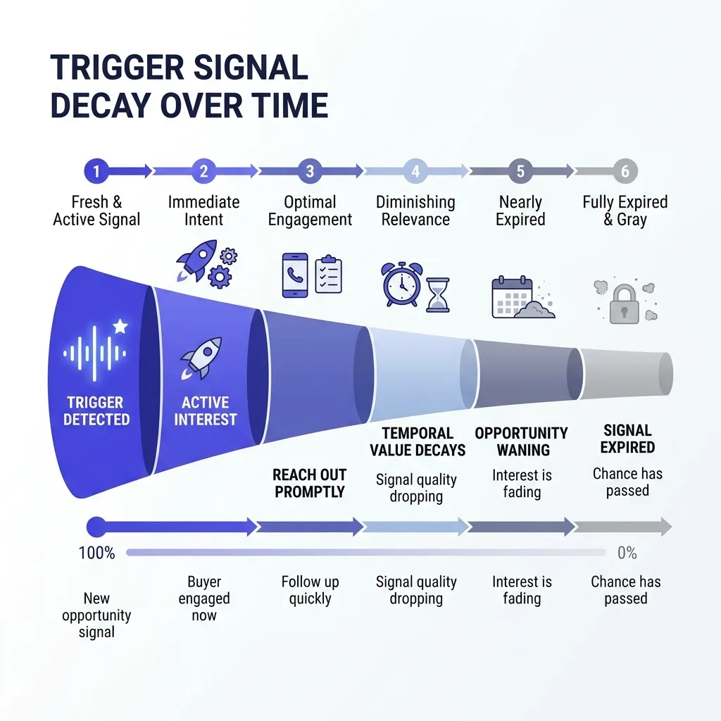 A trigger signal decaying from fresh to expired on a timeline