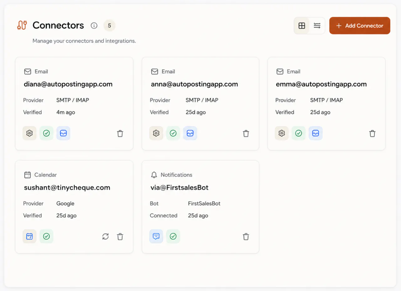 FirstSales managing unlimited mailboxes and campaigns from one cold email dashboard