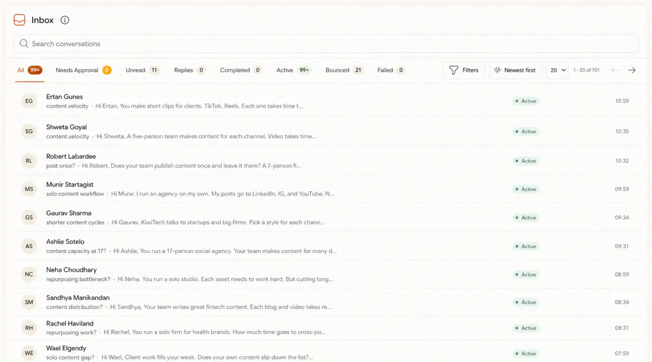 FirstSales per-mailbox and per-campaign analytics breakdowns side by side