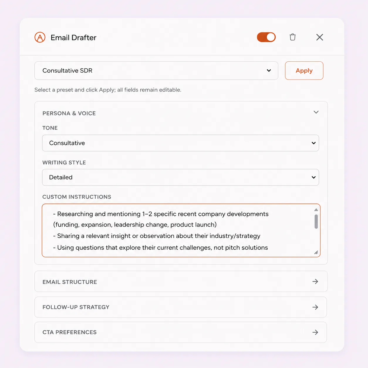 FirstSales AI composing a personalized cold email for a local SMB prospect