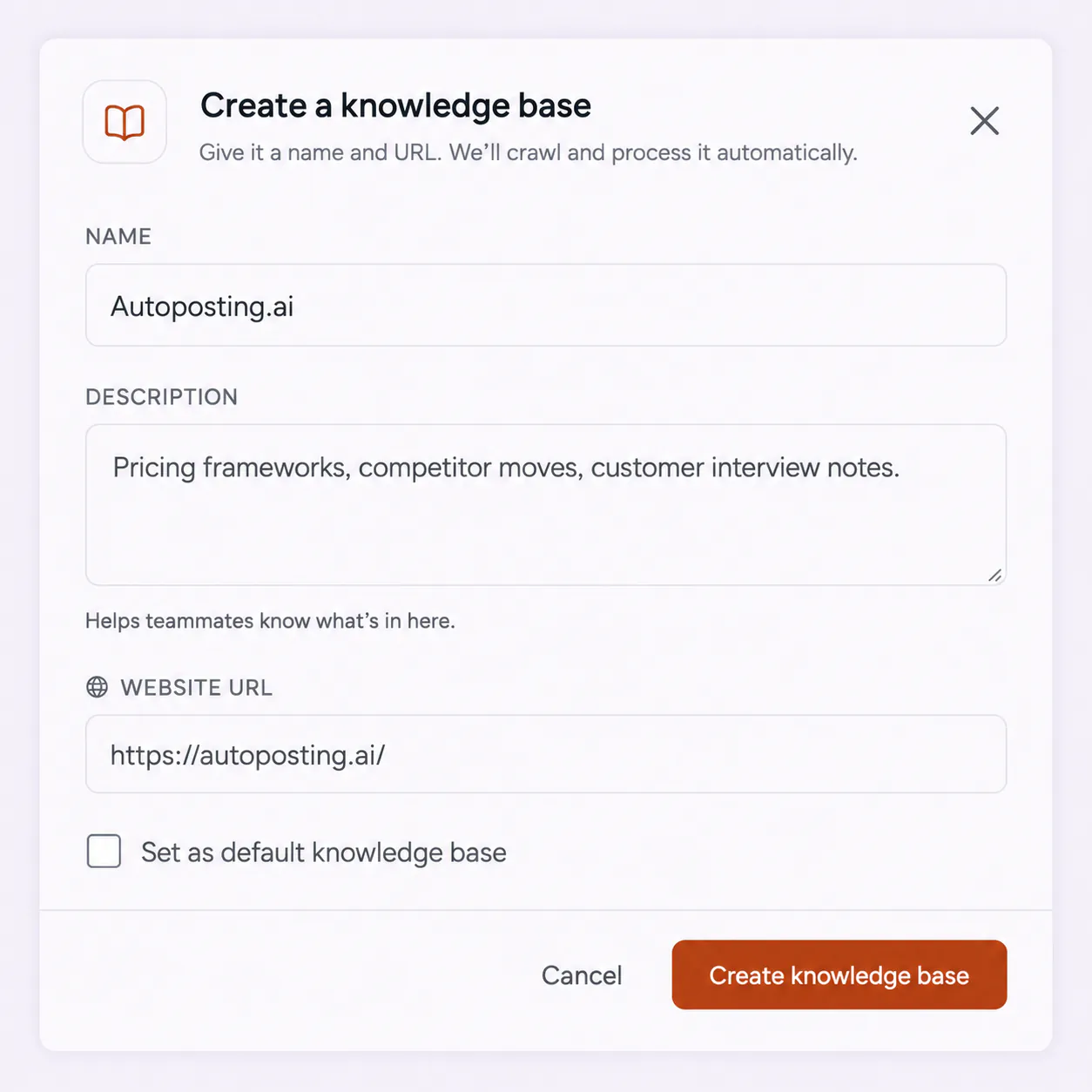 FirstSales knowledge base populated with a client's brand positioning