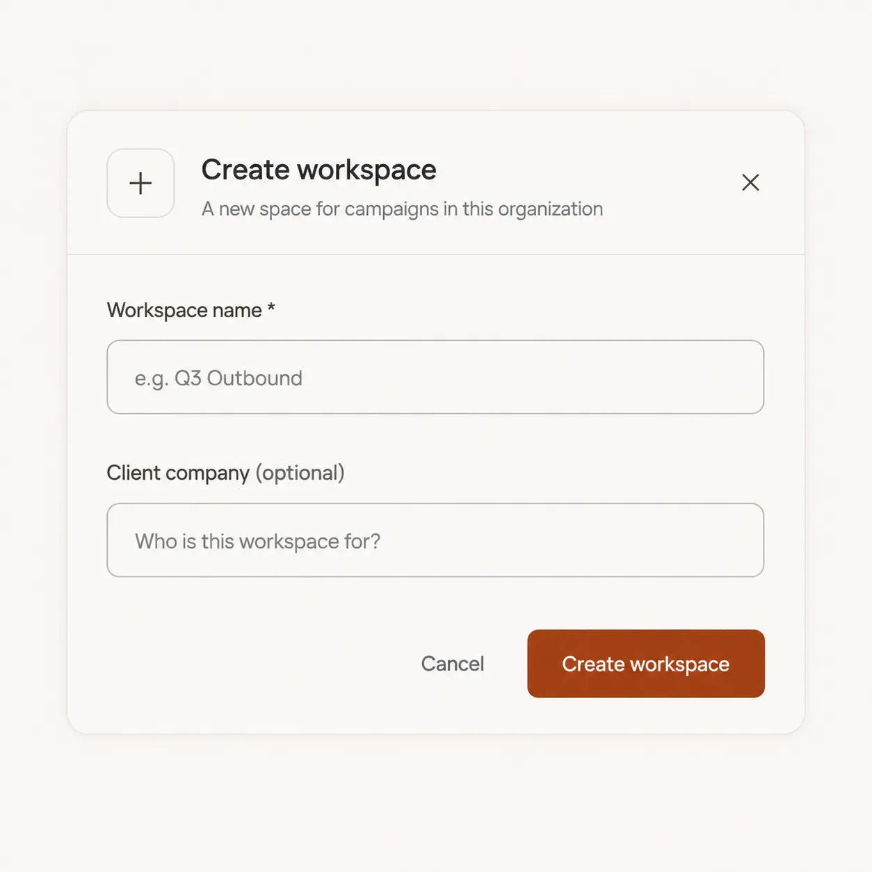 Creating a new isolated client workspace inside a FirstSales organization