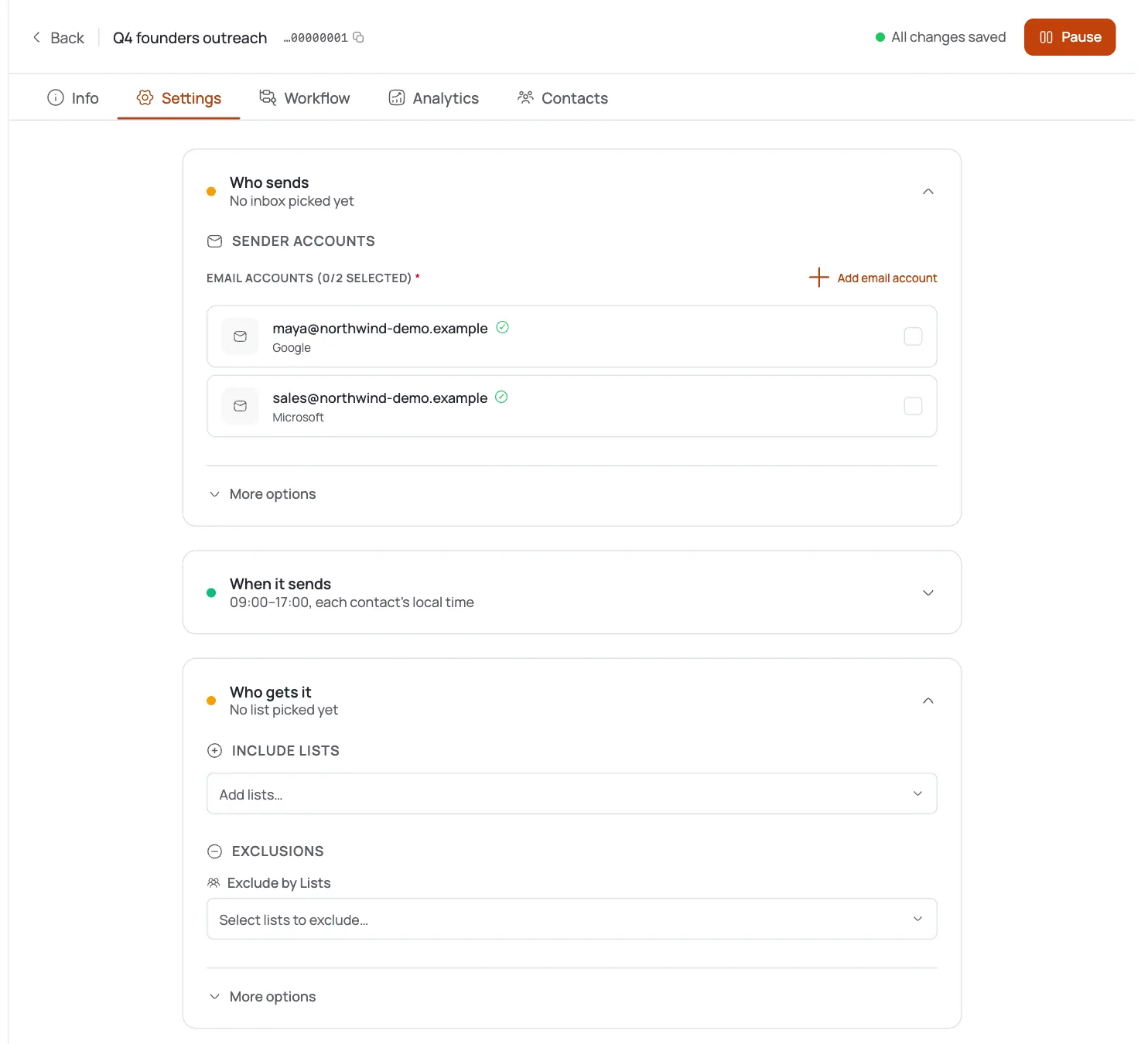 Build the campaign's sender pool