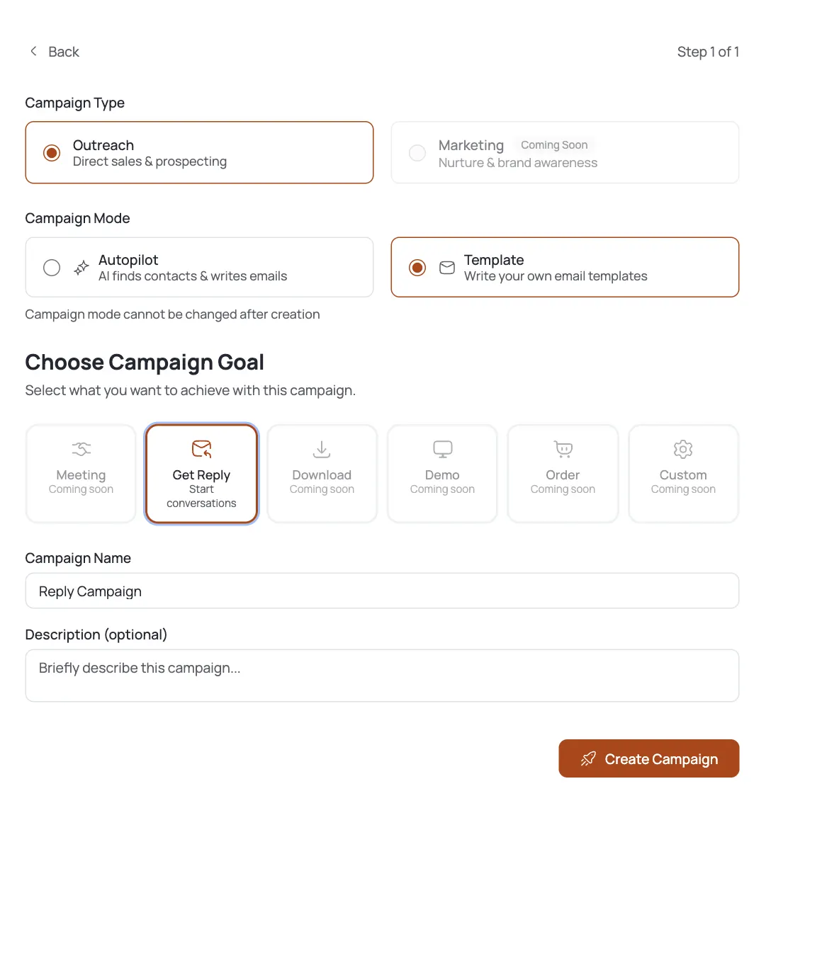 Choose Outreach → Template → Get Reply