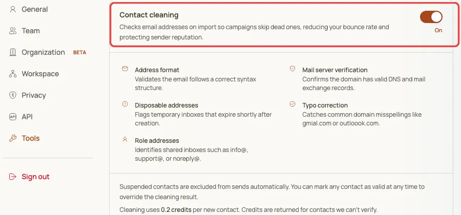 Turn on Contact cleaning