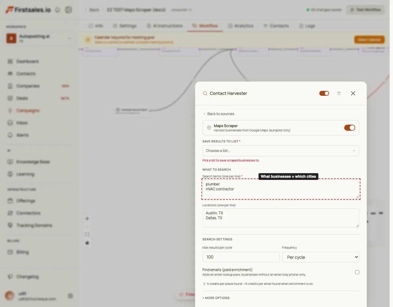 Configure search terms and locations