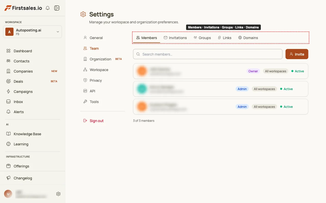 Manage existing members